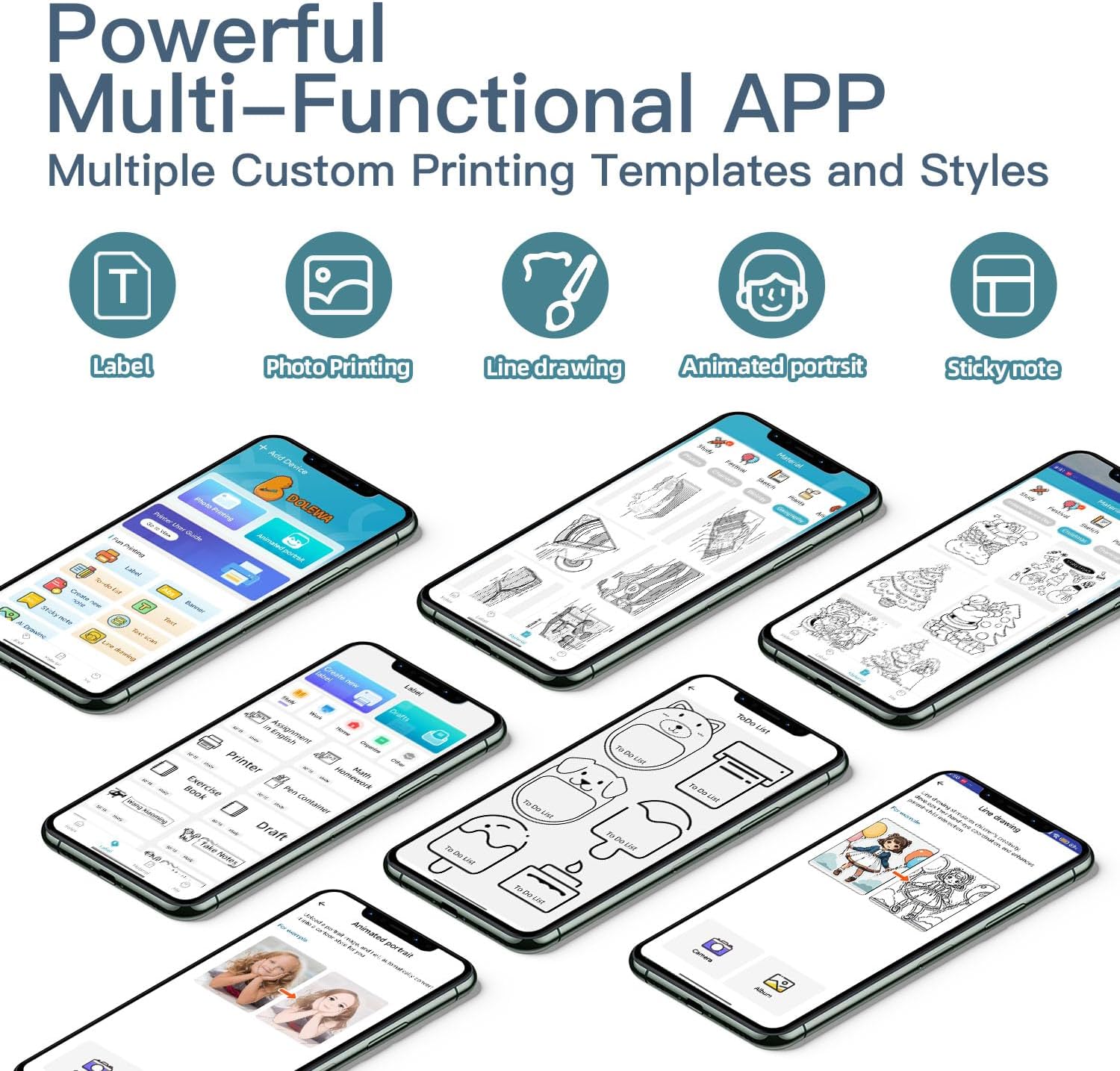 Label Maker Machine, HD Mini Sticker Printer with 7 Rolls Paper, Portable Thermal Print Pod Supports 12-57mm Papers,Bluetooth Pocket Printer for Home,Kitchen,School (Green)