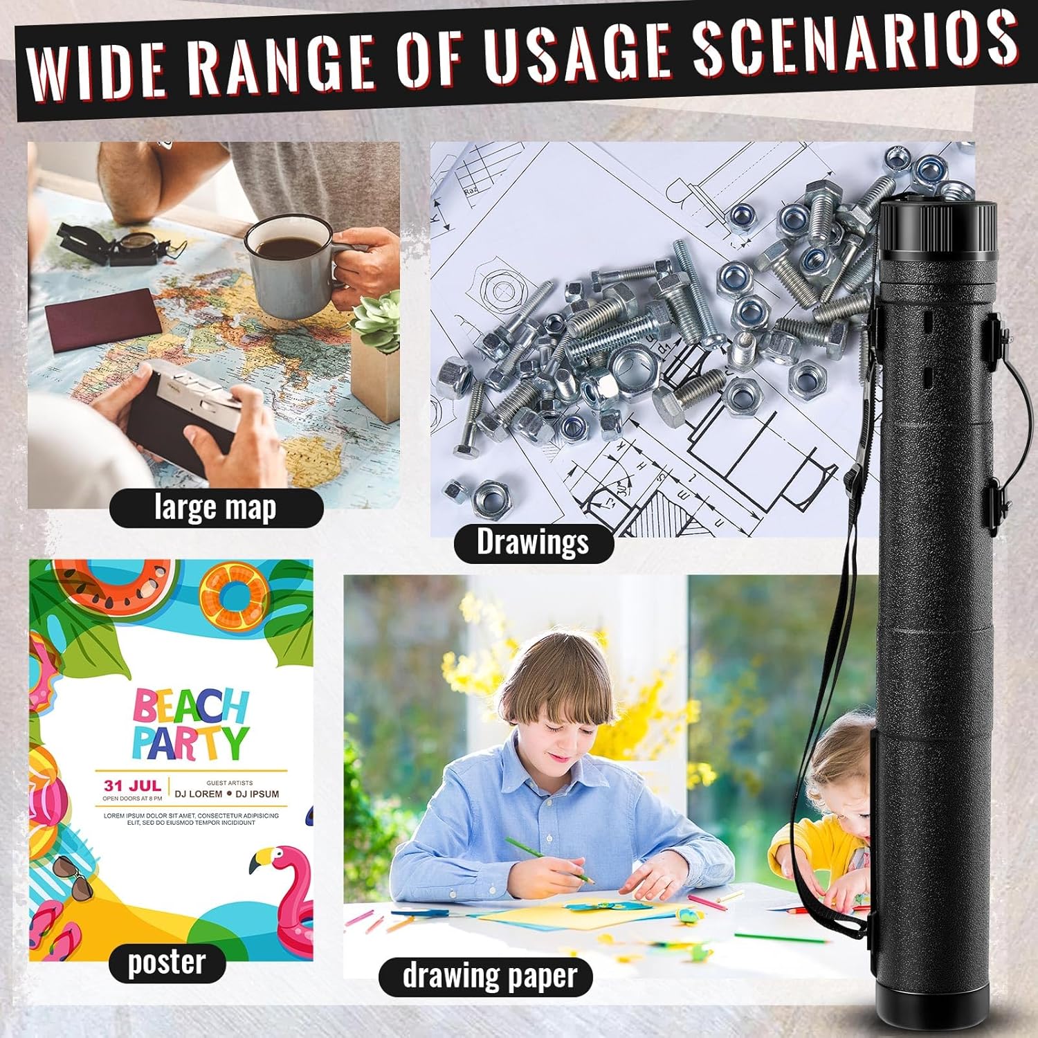 4 Pcs Large Extendable Poster Tubes from 30'' to 49' with Strap Poster Carrying Case Telescoping Tube Portable Blueprint for Posters, Blueprints, Artwork, Map Storage(Hardened Style)