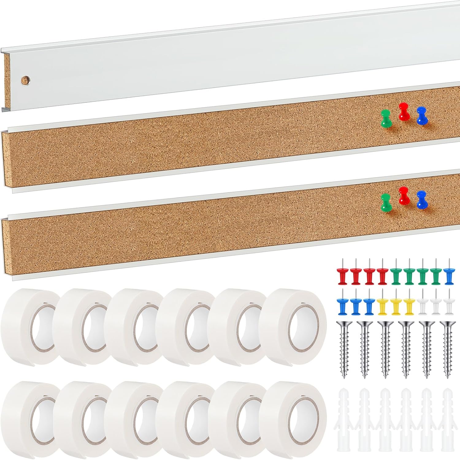 3 Pcs 72'' x 2" Cork Board Strip for Wall - Bulletin Bar Tack Board With Aluminum Trim - Brown Cork Strips for Classroom, Office Walls, Cubicle