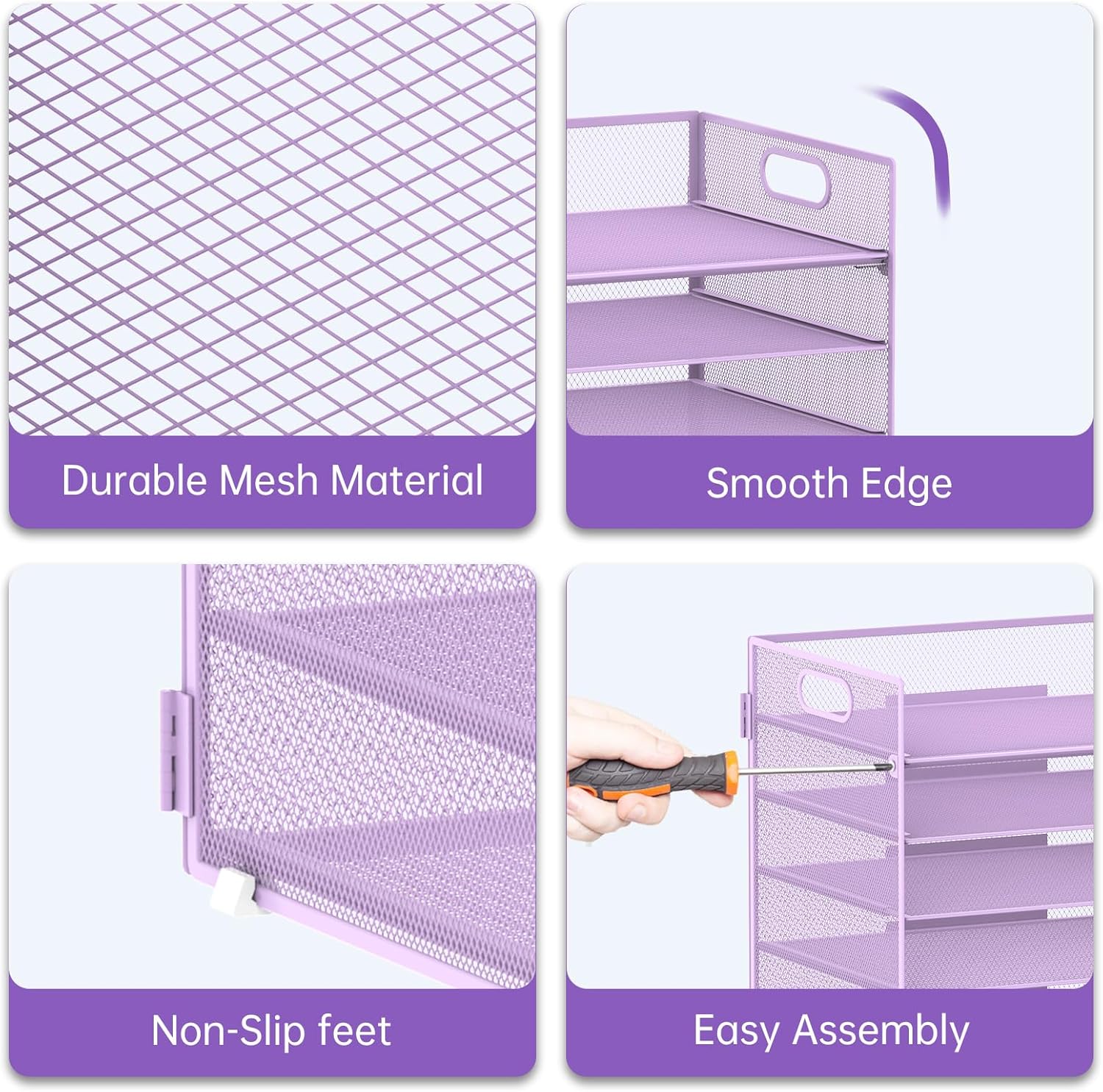 7 Tier Paper Organizer - Mesh Desktop File Holder with Handles for Office School Desk, Black (Purple)