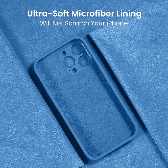 FireNova Designed for iPhone 15 Pro Max Case, Silicone Upgraded [Camera Protection] Phone Case with [2 Screen Protectors], Soft Anti-Scratch Microfiber Lining Inside, 6.7 inch, Blue