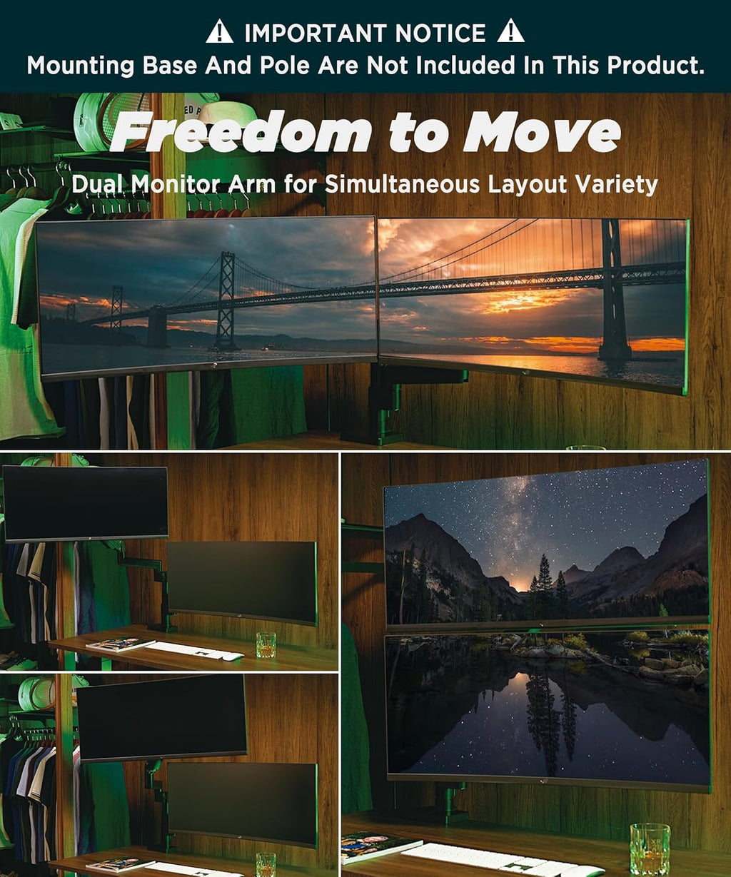 Heavy Duty Extension Arm [Accessory Only - Requires MA20P-S Single Monitor Arm for Use] Dual 49" Vertical Stacked Monitor Mount Height Adjustable - 100x100 VESA Mount, Black, MA20P-A