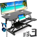 37-inch Standing Desk Converter,Height Adjustable Sit to Stand Up Workstation Riser, Dual Monitor and Laptop Riser with Wide Keyboard Tray, Headphone Stand,Cable Clips,for Home Office, Black