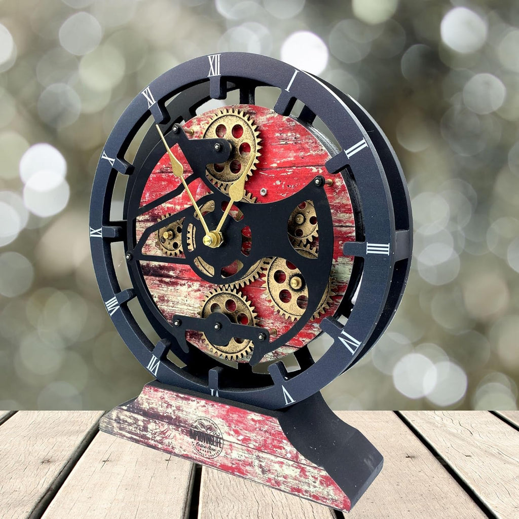 The Gears Clock Desk Clock 10 inches with Real Moving Gears Convertible into Wall Clock (Red Lava)