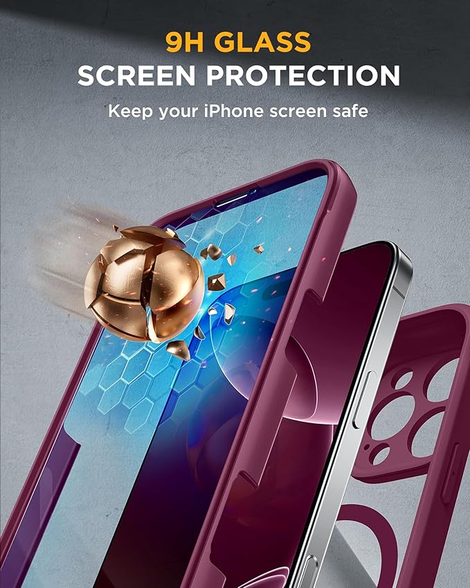 Miracase for iPhone 16 Pro Max Case 6.9'', [Bubble Free] Full-Body Bumper Phone case with Built-in Full Glass Screen &Lens Protector,Compatible with MagSafe,Drop Proof 16 Pro Max Cover,Plum