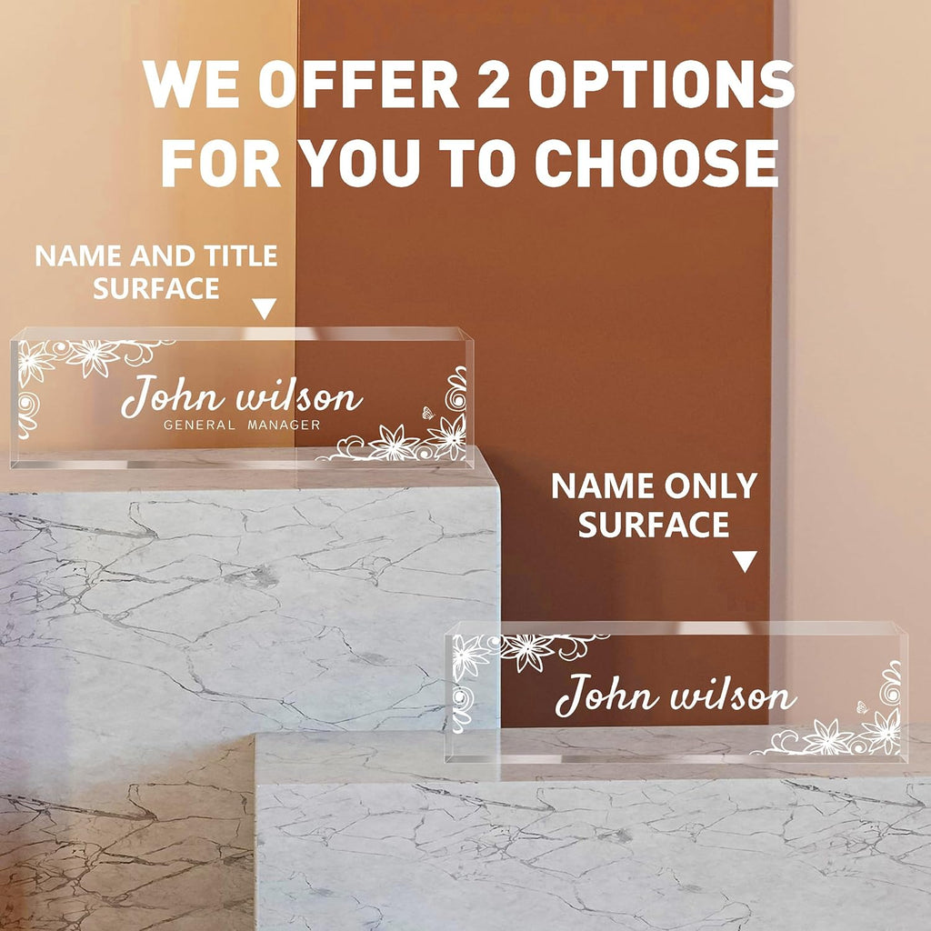Personalized Name Plate for Desk - Custom Engraved Name Plates for Man - Boss Day Gifts for Boss - Acrylic Office Decor Appreciation Gifts for Teacher Nurse Coworker Social Worker (White Garden)
