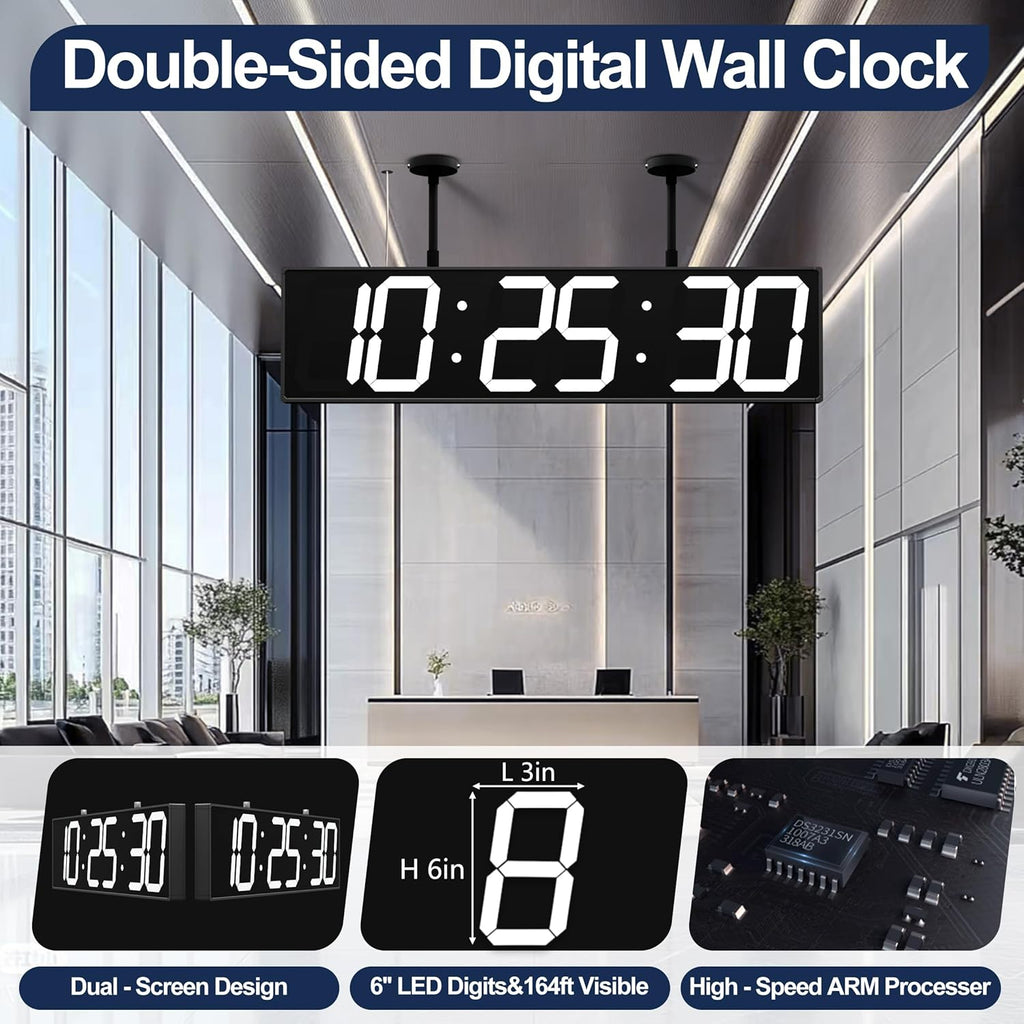 Digital Clock Large Display 1928" with Remote Control,Double-Sided Clock, Suspended Design for Hospitals, Factories, Airports.