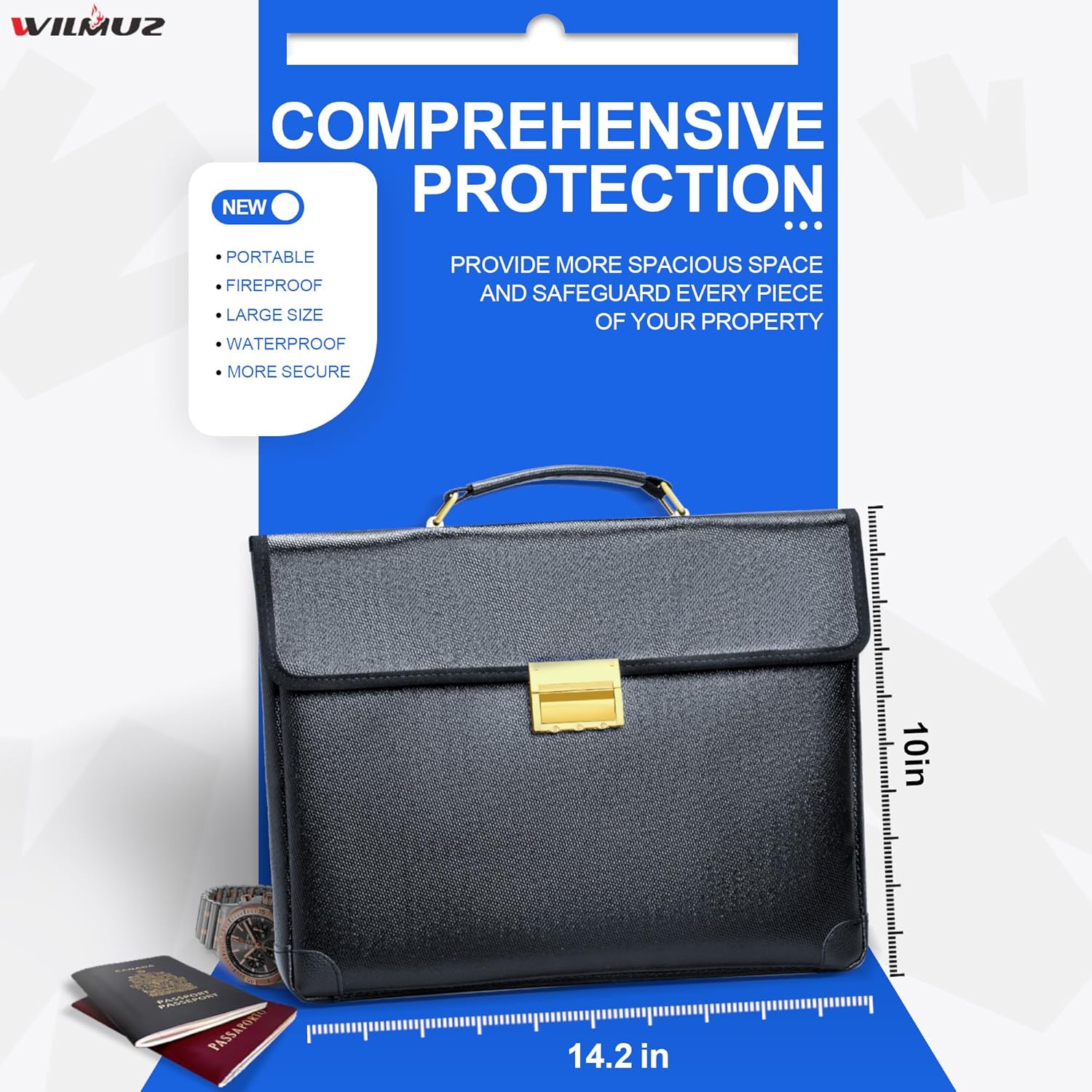 Upgraded Fully Fireproof Document Bag 6500°F,14.2x10x2.3 Fire Proof Bag for Documents with Lock,Small Fireproof Safe,Portable Home Office Travel Safe Storage for Laptop,Black