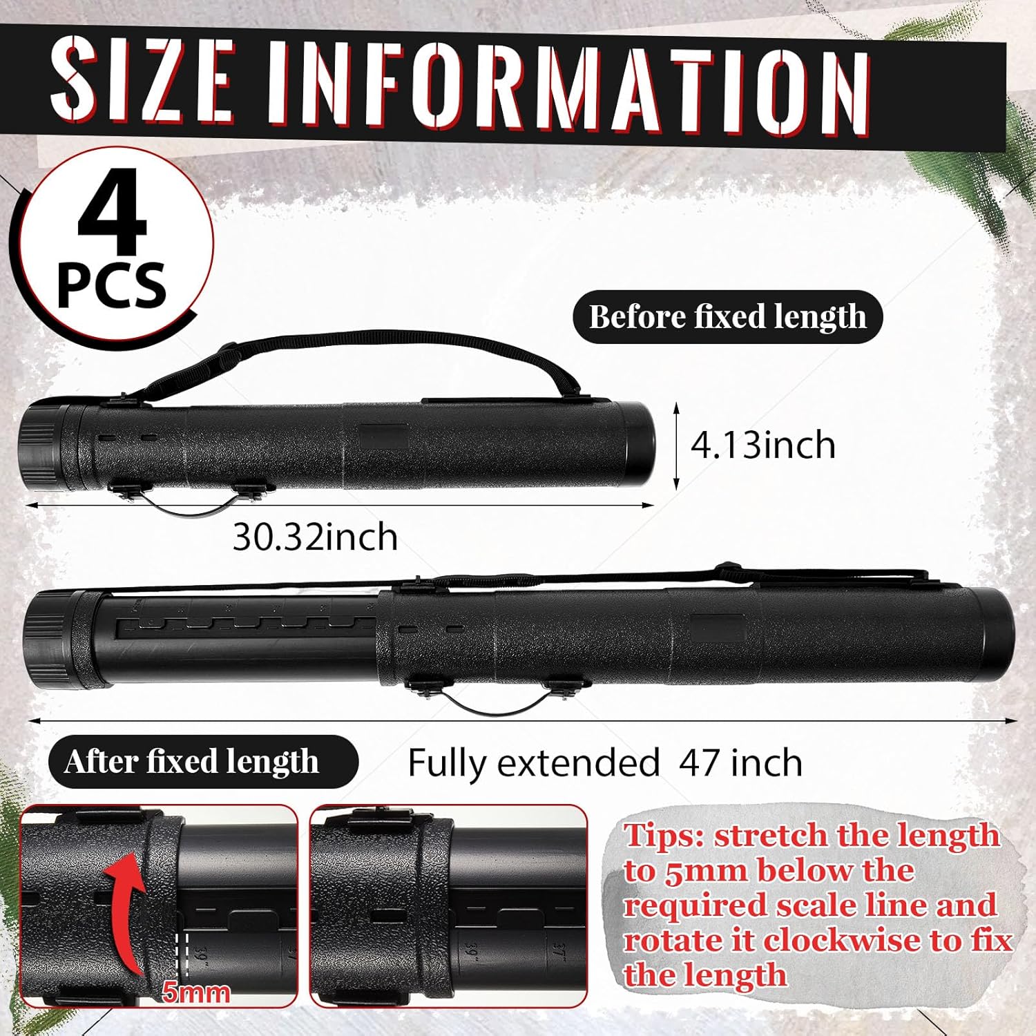 4 Pcs Large Extendable Poster Tubes from 30'' to 49' with Strap Poster Carrying Case Telescoping Tube Portable Blueprint for Posters, Blueprints, Artwork, Map Storage(Hardened Style)