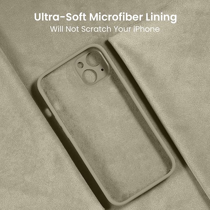 FireNova Designed for iPhone 13 Case, Silicone Upgraded [Camera Protection] Phone Case with [2 Screen Protectors], Soft Anti-Scratch Microfiber Lining Inside, 6.1 inch, Khaki