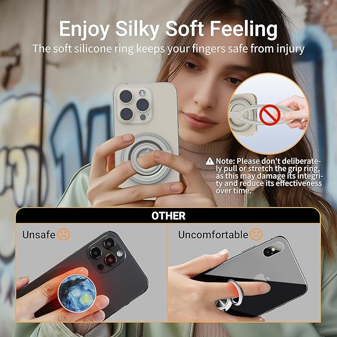 OPSO Magnetic Phone Ring Holder for MagSafe, 360° Rotatable Gym Finger Ring Grip Stand, [Dual-Sided Magnet] Magnetic Phone Grip Adjustable Kickstand for iPhone 16 15 14 13 12/Pro/Max, All Smartphone