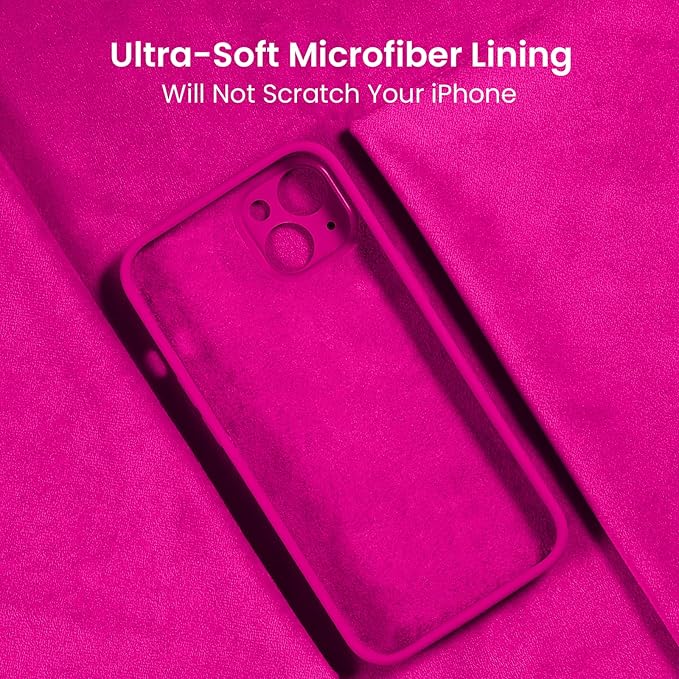 FireNova Designed for iPhone 13 Case, Silicone Upgraded [Camera Protection] Phone Case with [2 Screen Protectors], Soft Anti-Scratch Microfiber Lining Inside, 6.1 inch, Hot Pink