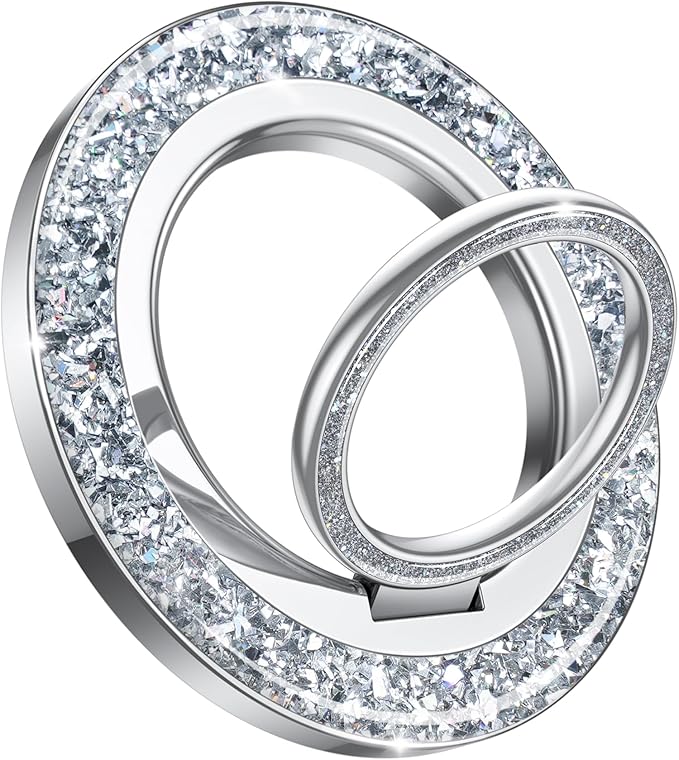 Lamicall Magnetic Phone Ring for MagSafe Grip - 2025 [Super Magnet] Stylish Twinkle Ring Holder Stand with [Upgrade Gear Hinge], Mag Safe Accessory for iPhone 16 15 14 13 Pro Max Plus, Glitter Silver