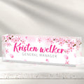 Personalized Name Plate for Desk - Custom Engraved Name Plates for Woman - Boss Day Gifts for Ladies- Pink Office Decor Appreciation Gifts for Teacher Nurse Coworker Social Worker (cherry blossom)