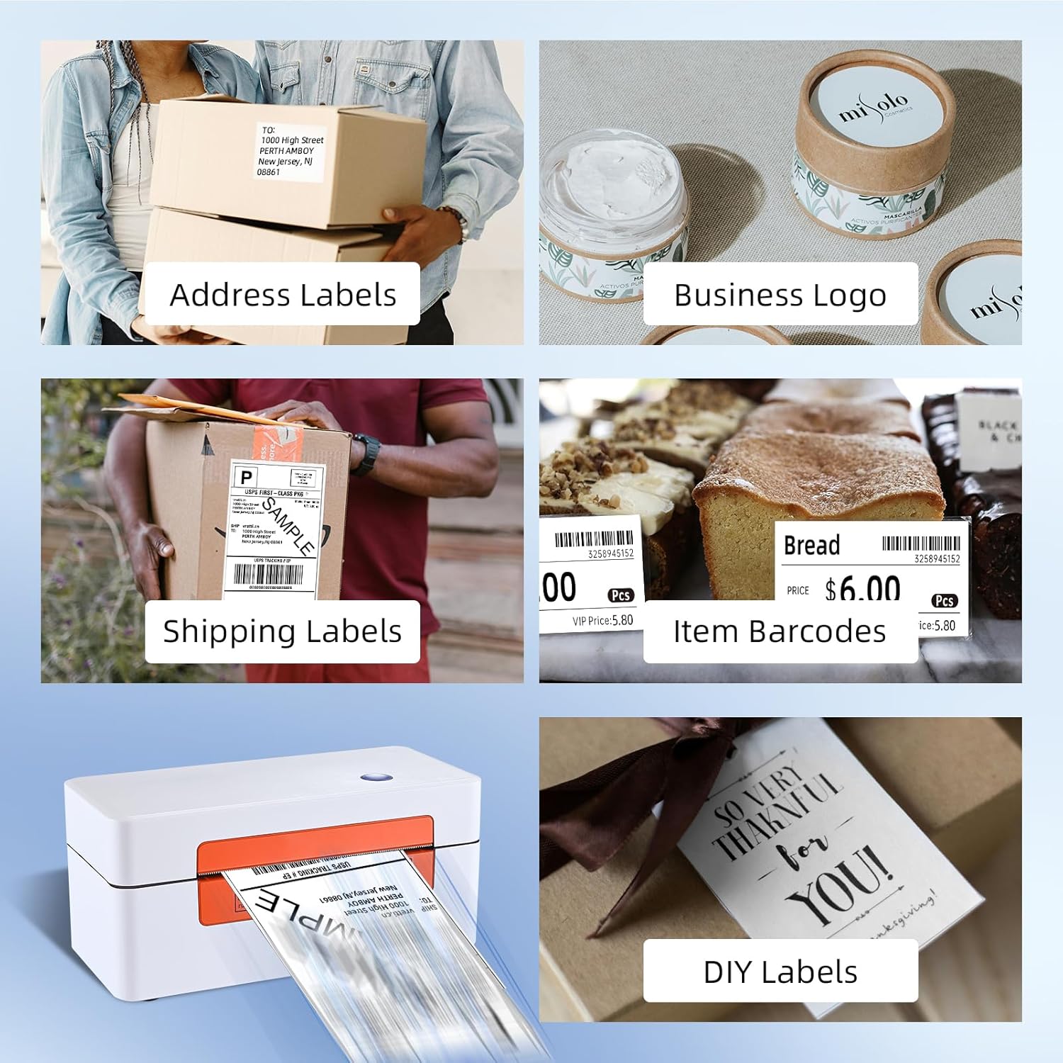 vretti Bluetooth Shipping Label Printer - 4x6 Thermal Label Printer for Shipping Packages Small Business Office or Home,Widely Used for Amazon, Ebay, Shopify, Etsy, USPS