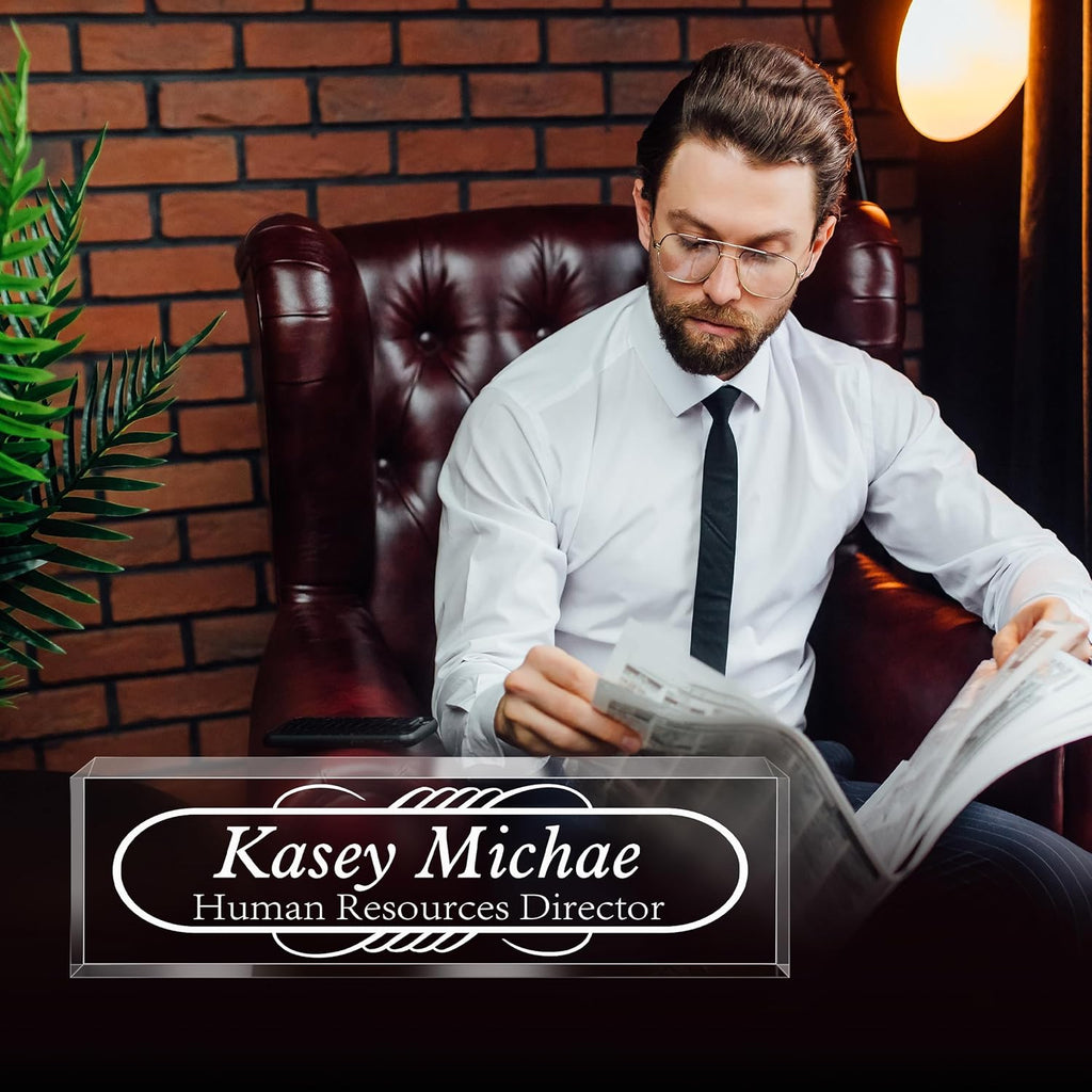 Personalized Name Plate for Desk - Custom Engraved Name Plates for Man - Boss Day Gifts for Boss - Acrylic Office Decor Appreciation Gifts for Teacher Nurse Coworker Social Worker (White 1)