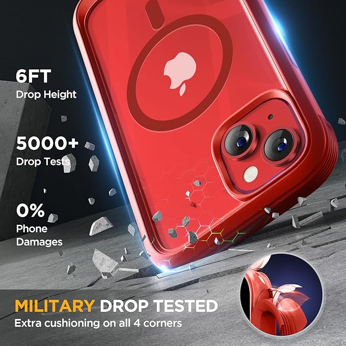 Miracase Magnetic for iPhone 14 Case 6.1", [Built-in Tempered Glass Screen Protector + Lens Protector] [Compatible with MagSafe] Full-Body Protective Bumper 14 Phone Cover, Red