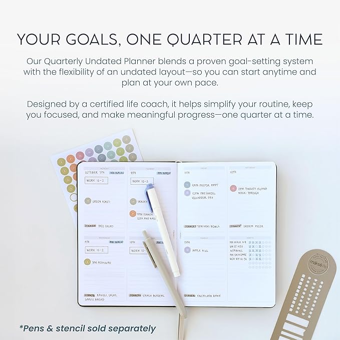 Quarterly Undated Planner - Goal Setting And Weekly Planner, Productivity Tools, Time-Management, Habit Tracker, Green