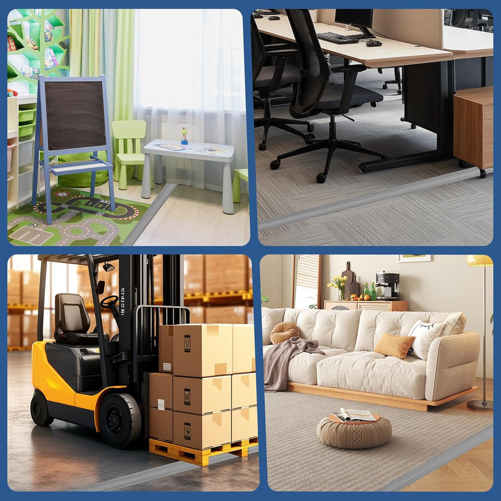 Floor Cord Cover for Wires on Floor Self Adhesive Cord Hider Floor Cable Management Wire Covers for Cords Protector Prevent Cable Trips Cord Cavity W 0.47" x H 0.27", Gray Wood, 3.3Ft