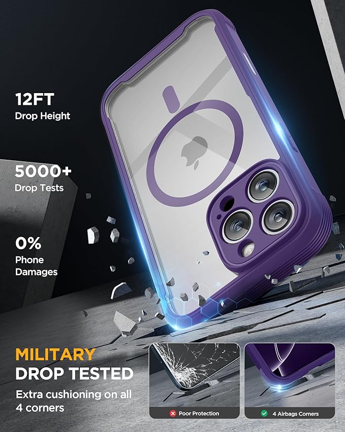 Miracase Magnetic for iPhone 16 Pro Case Full-Body Phone with Built-in Glass Screen Protector, [Compatible with MagSafe] Military Drop Proof 16 Pro Cover Bumper 6.3 inch, Purple
