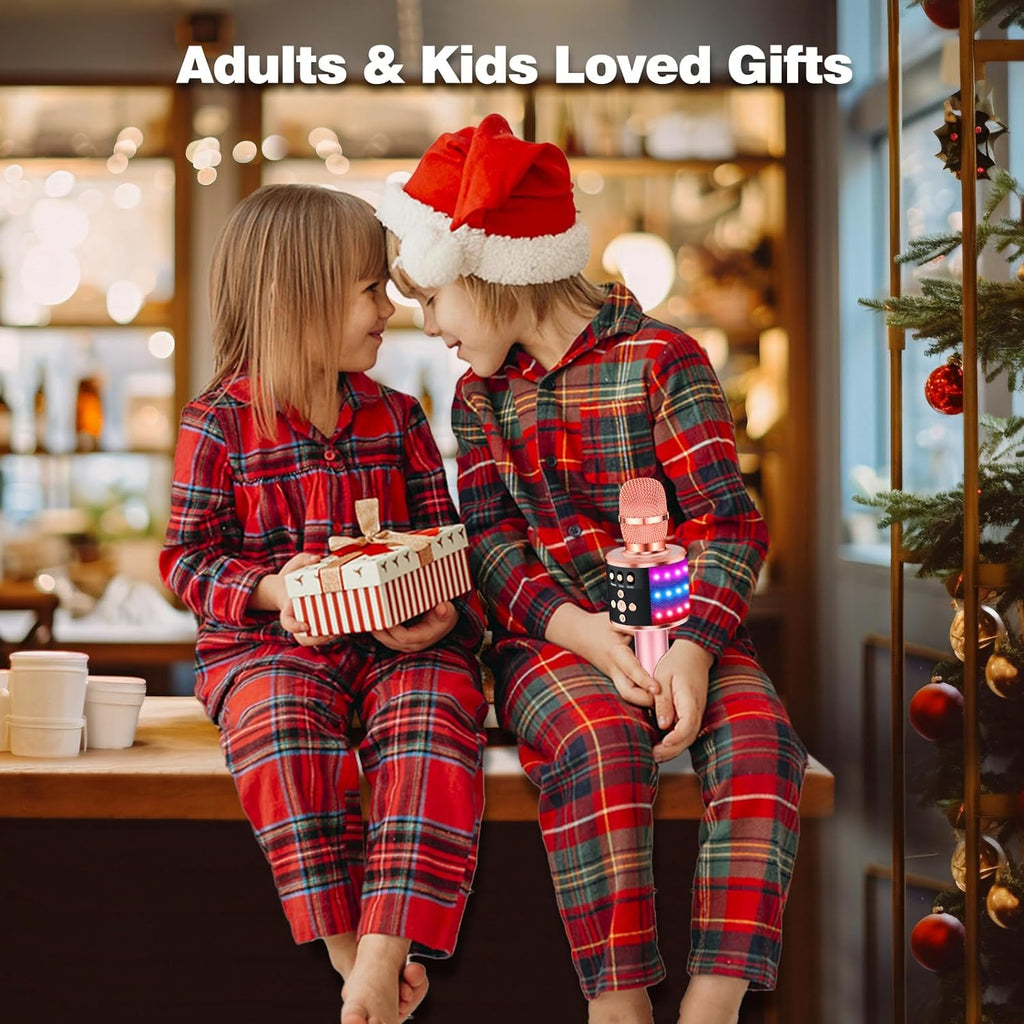 BONAOK Karaoke Microphone for Kids & Adults - Bluetooth Microphones Singing Mic with Disco Lights, Echo Effect, Built-in Speaker Portable Karaoke Player for Party Travel Gifts Q78(Rose Gold)