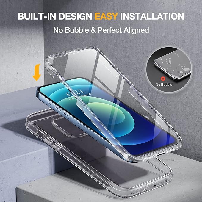 Miracase Glass Case for iPhone 12/12 Pro 6.1 inch, Upgraded Full-Body Rugged Phone Bumper Case Cover with Built-in 9H Tempered Glass Screen Protector and Camera Protector, Clear