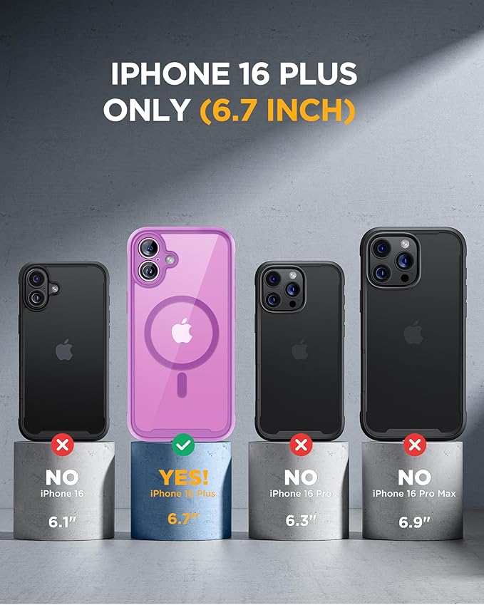 Miracase Magnetic for iPhone 16 Plus Case Full-Body Phone with Built-in Glass Screen Protector, [Compatible with MagSafe] Military Drop Proof 16 Plus Cover Bumper 6.7 inch, Pink