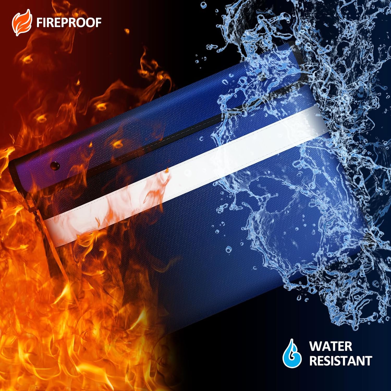 Vailoin Fire Proof Bag with Water Resistant Zipper（13.9"x10.6"）,6200°F Heat Insulated Fireproof Money Pouch with Hand Strap,Fireproof Water Proof Envelopes for Crucial Documents，Contracts (Blue)
