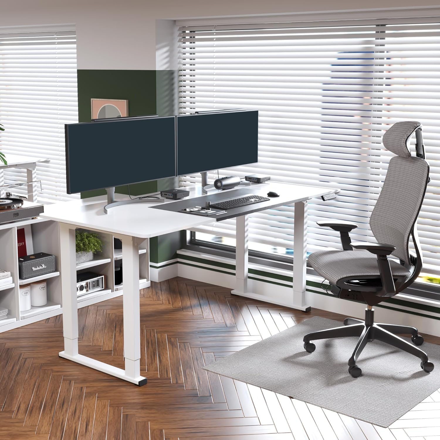 SANODESK 4-Leg Standing Desk, Electric Height Adjustable Desk with Memory Presets for Home Office, Stand up Desk Computer Workstation, 71x32 Inches White