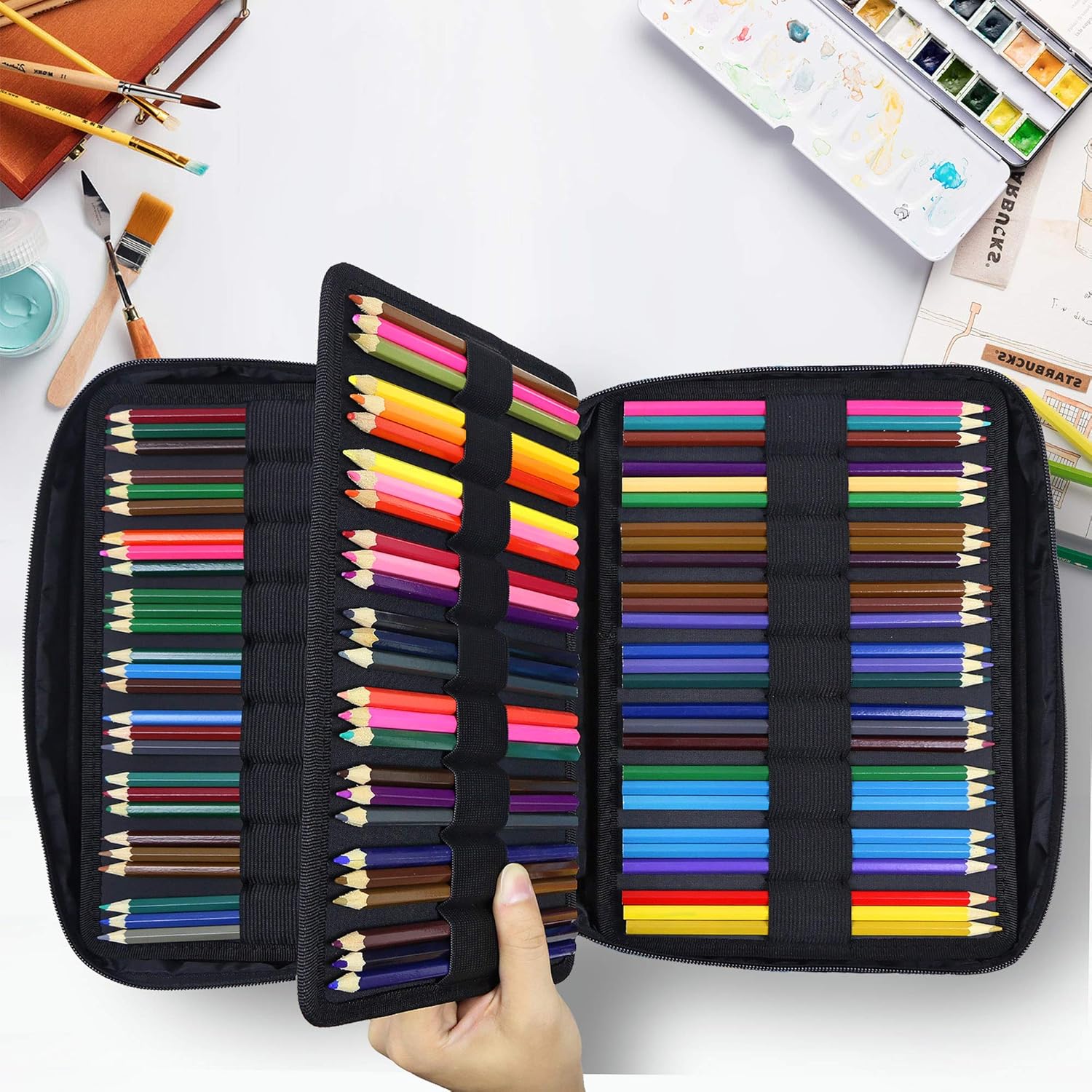 YOUSHARES 166 Slots Colored Pencil Case Holder - Pen Case Organizer with Multilayer Holder for Prismacolor Colored Pencils & Gel Pen of Adult & Artist (blossom)
