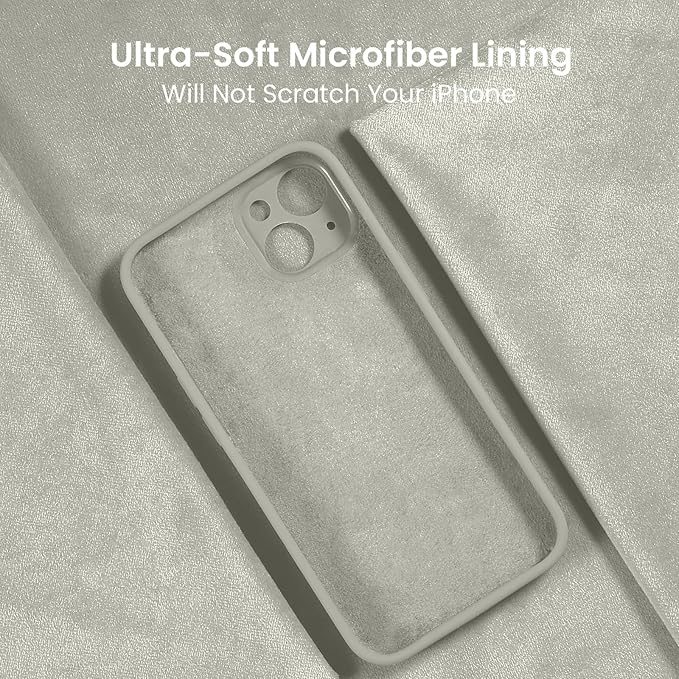 FireNova Designed for iPhone 15 Plus Case, Silicone [Camera Protection] Case with [2 Screen Protectors], Soft Anti-Scratch Microfiber Lining Inside, 6.7 inch, Stone