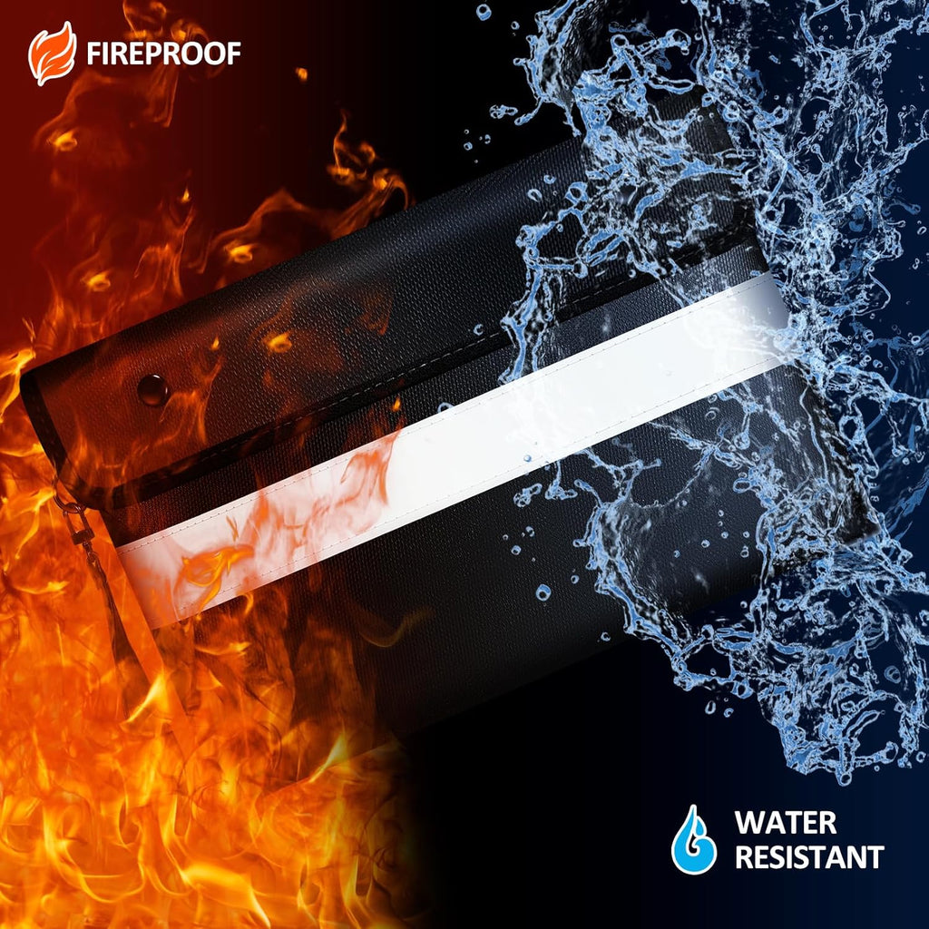 Vailoin 6200℉ Insulated Fire Proof Money Bag for Cash,Portable Waterproof Fireproof Document Bag with Reflective Strip,Fireproof Envelope for Cash,Important Documents,Valuables(11"x7.7", Black)