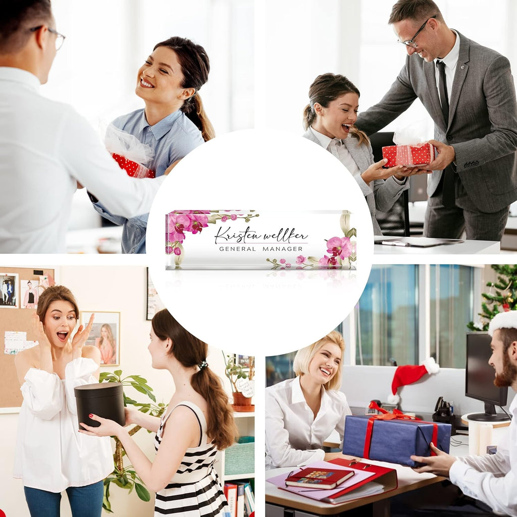 Tulip Name Plate Office Desk Name Plate Personalized Custom Name Plates for Desks on Acrylic Glass Decor Office Desk Decor Nameplate Desk Accessories