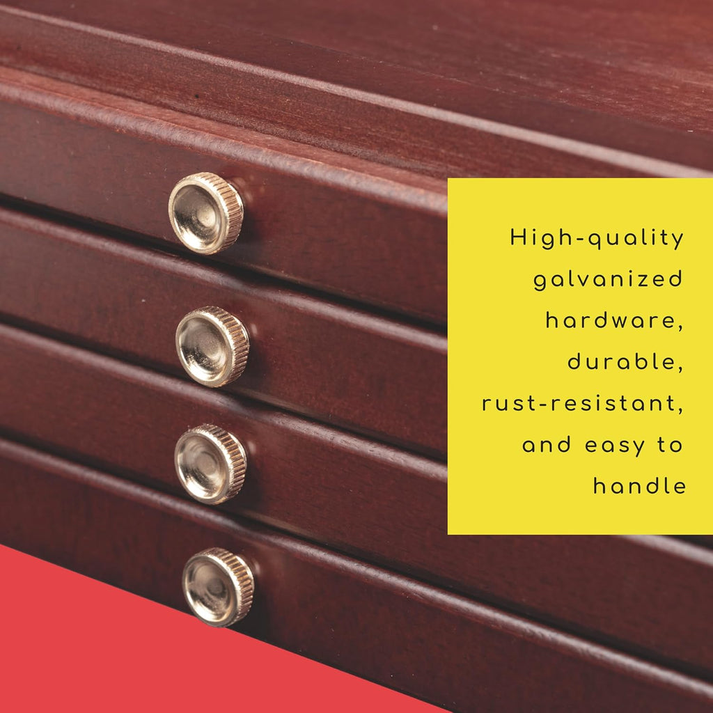 MEEDEN 4-drawer Wood Artist Supply Storage Box, Portable Beechwood Multifunctional Pencil Brush Organizer Wood Box with Drawer&Compartments for Pastels, Pencils, Pens, Makeup Brushes(Mahogany Color)