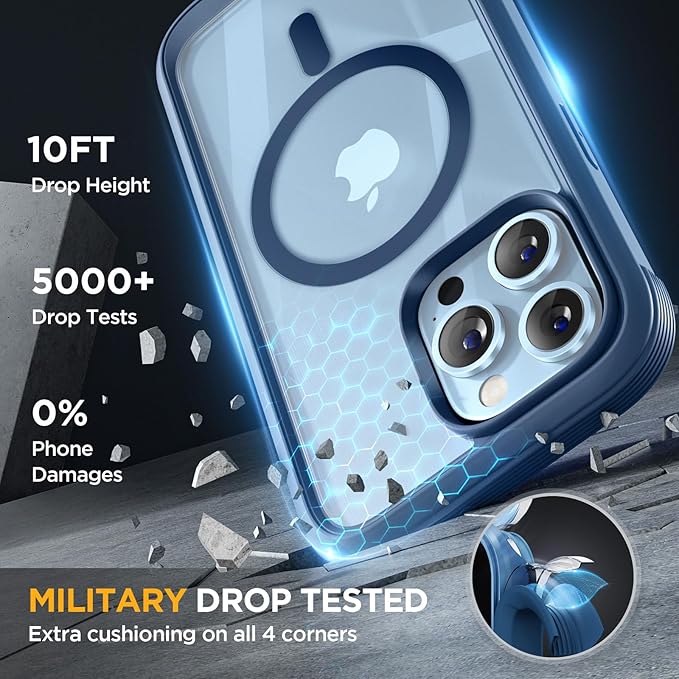 Miracase Magnetic Glass for iPhone 13 Pro Case,Compatible with MagSafe,Full-Body Bumper with Shockproof Military-Grade,Built-in 9H Tempered Glass Screen Protector for iPhone 13 Pro,Dark Blue