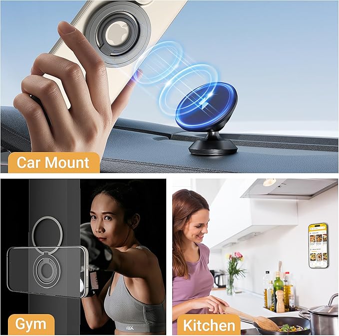 OPSO Magnetic Phone Ring Holder for MagSafe, 360° Rotatable Gym Finger Ring Grip Stand, [Dual-Sided Magnet] Magnetic Phone Grip Adjustable Kickstand for iPhone 16 15 14 13 12/Pro/Max, All Smartphone