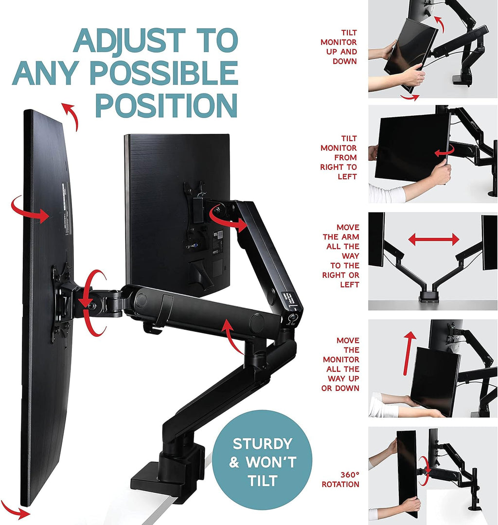Dual Monitor Stand, Dual Monitor Arm, Dual Monitor Mount vesa Mount, up to 32 inch Monitor Desk Mount, soporte Monitor arms & Monitor Stands for 2 Monitors, Dual Monitor Riser Stand