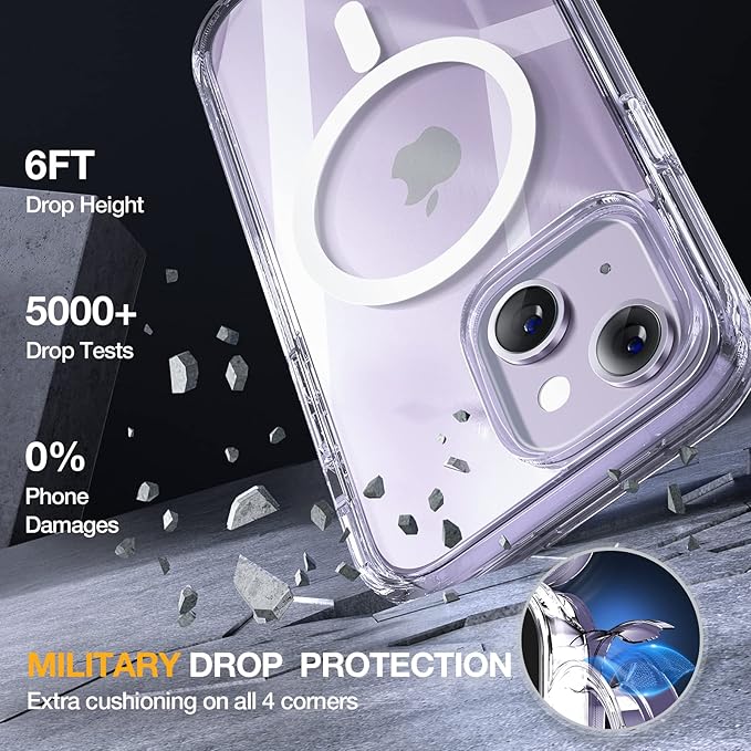 Miracase Magnetic for iPhone 14 Case 6.1'', [Bubble Free] Full-Body Bumper Phone case with Built-in Full Glass Screen &Lens Protector,No Gap,Compatible with MagSafe,Drop Proof 14 Cover,Clear