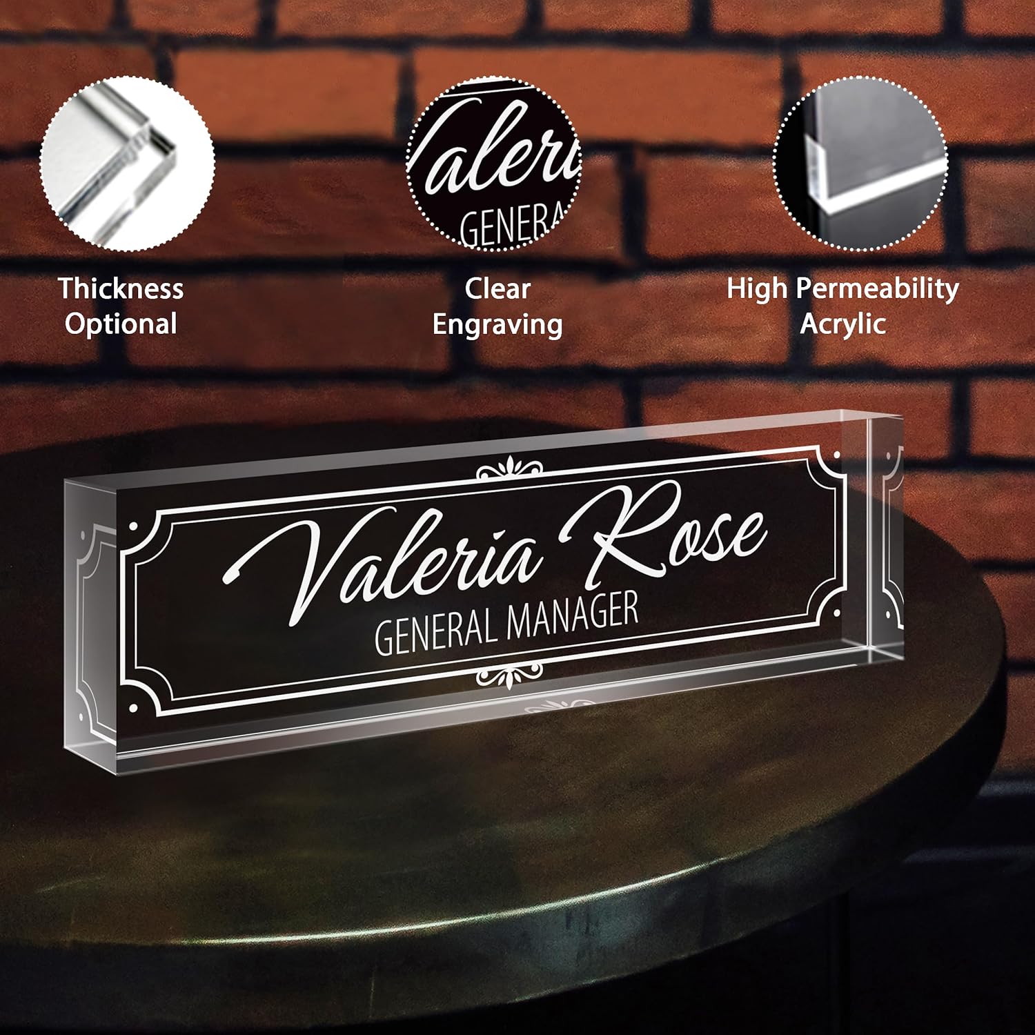 Personalized Name Plate for Desk - Custom Engraved Name Plates for Man - Boss Day Gifts for Boss - Acrylic Office Decor Appreciation Gifts for Teacher Nurse Coworker Social Worker (White Frame)