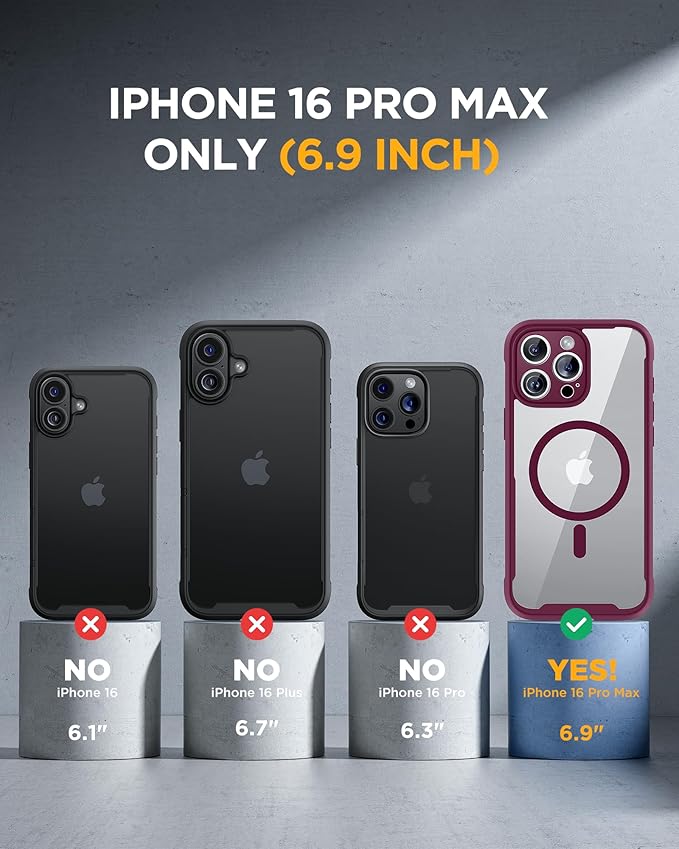 Miracase for iPhone 16 Pro Max Case 6.9'', [Bubble Free] Full-Body Bumper Phone case with Built-in Full Glass Screen &Lens Protector,Compatible with MagSafe,Drop Proof 16 Pro Max Cover,Plum