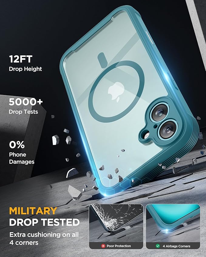 Miracase Magnetic for iPhone 16 Plus Case Full-Body Phone with Built-in Glass Screen Protector, [Compatible with MagSafe] Military Drop Proof 16 Plus Cover Bumper 6.7 inch, Green