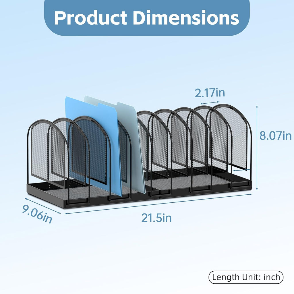 SUPEASY File Organizer for Desk, 9-Section Mesh Desk Organizer, Vertical File Holder Desktop Organizer File Sorter, File Folder Holder for Office Supplies, Black