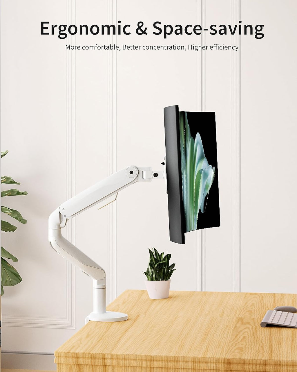 Ultrawide Single Monitor Mount, Adjustable Gas Spring Monitor Arm for 17 to 49 inch Screens, 75/100 Vesa Mount with C-Clamp and Grommet Base, White