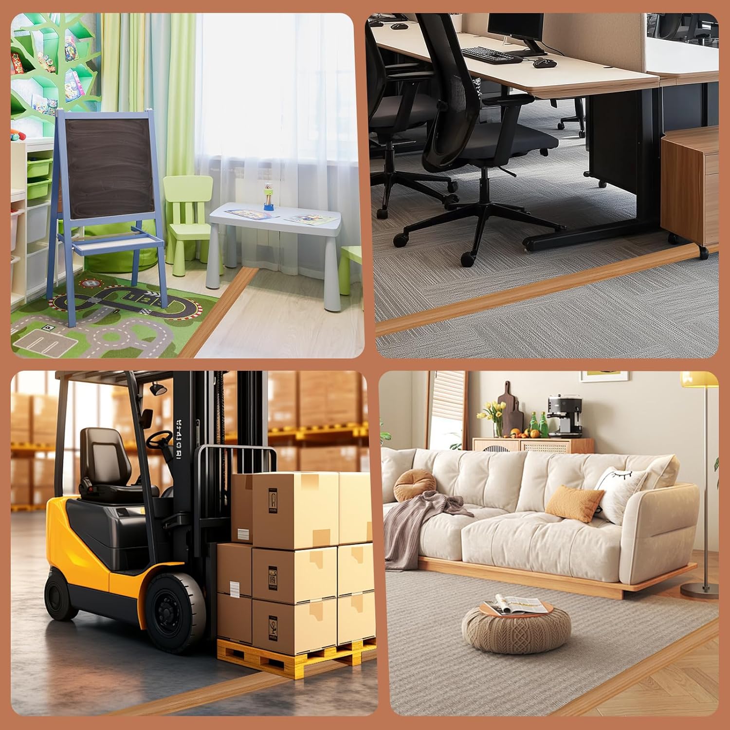 Floor Cord Cover for Wires on Floor Self Adhesive Cord Hider Floor Cable Management Wire Covers for Cords Protector Prevent Cable Trips Cord Cavity W 0.59" x H 0.31", Brown Wood, 10Ft