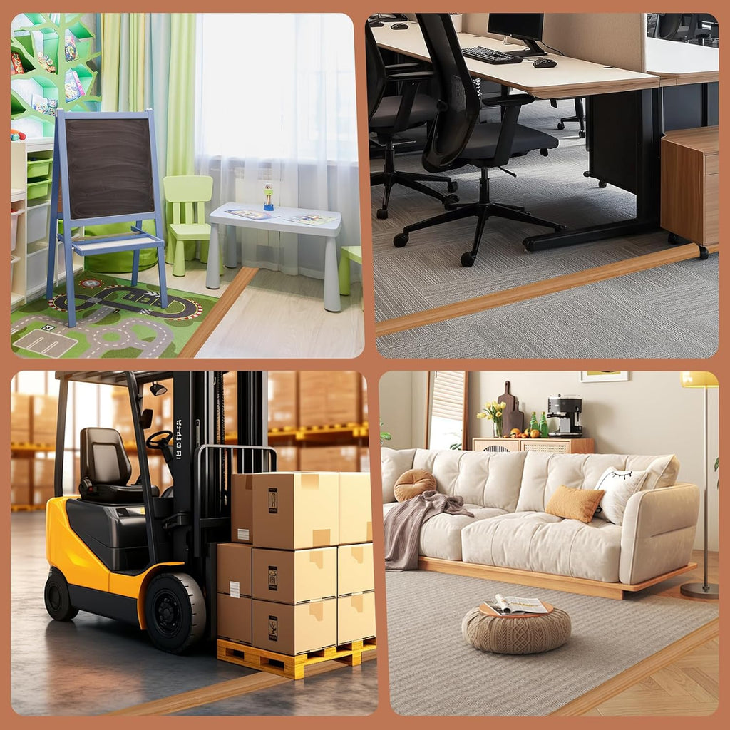 Floor Cord Cover for Wires on Floor Self Adhesive Cord Hider Floor Cable Management Wire Covers for Cords Protector Prevent Cable Trips Cord Cavity W 0.47" x H 0.27", Brown Wood, 10Ft