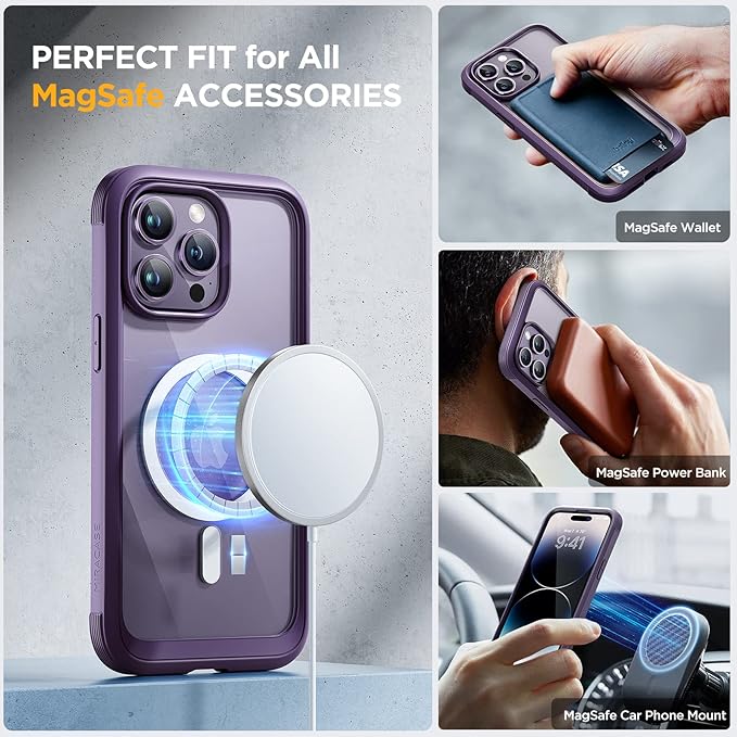 Miracase Magnetic for iPhone 14 Pro Max Case 6.7 inch, (Compatible with MagSafe) Upgrade Full-Body Clear Phone Bumper Case with Built-in 9H Tempered Glass Screen Protector, Magnetic Purple