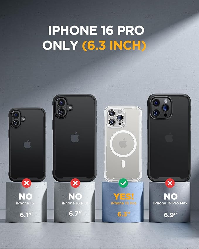 Miracase Magnetic for iPhone 16 Pro Case Full-Body Phone with Built-in Glass Screen Protector, [Compatible with MagSafe] Military Drop Proof 16 Pro Cover Bumper 6.3 inch, Matte Clear