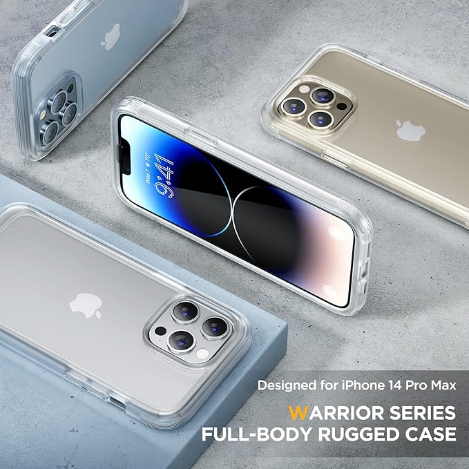 Miracase Glass Series Designed for iPhone 14 Pro Case 6.1 Inch, Upgrade Full-Body Bumper Case with Built-in 9H Tempered Glass Screen Protector, with Camera Lens Protector, Matte Clear