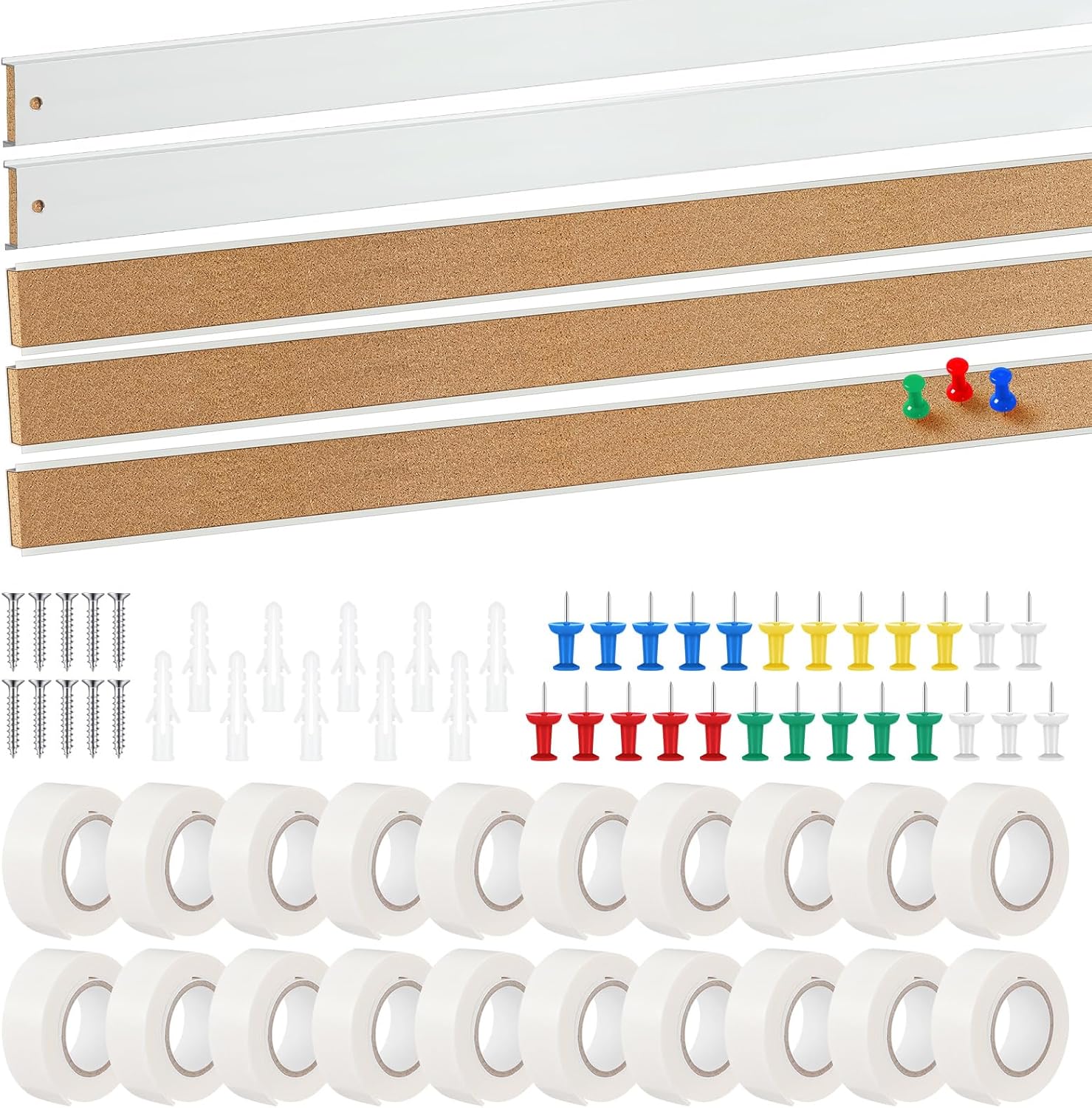 5 Pcs 72'' x 2" Cork Board Strip for Wall - Bulletin Bar Tack Board With Aluminum Trim - Brown Cork Strips for Classroom Office Walls Cubicle