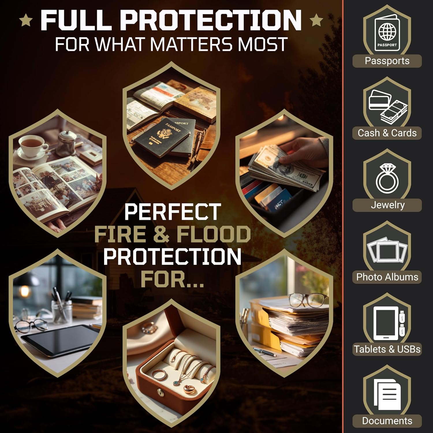 FIRESHIELD PRO Upgraded 2000°F Fireproof Document Bag 3-Pack – Fire & Water Resistant Money Pouch for Cash – Safe Storage for Family Photos, Jewelry, Passport & Important Documents – Size: S, M & L